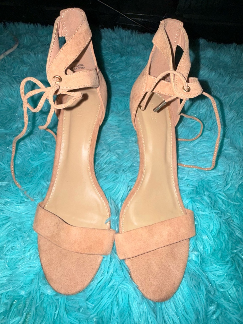 Forever 21 Women's Nude Suede Ankle Tie Heels